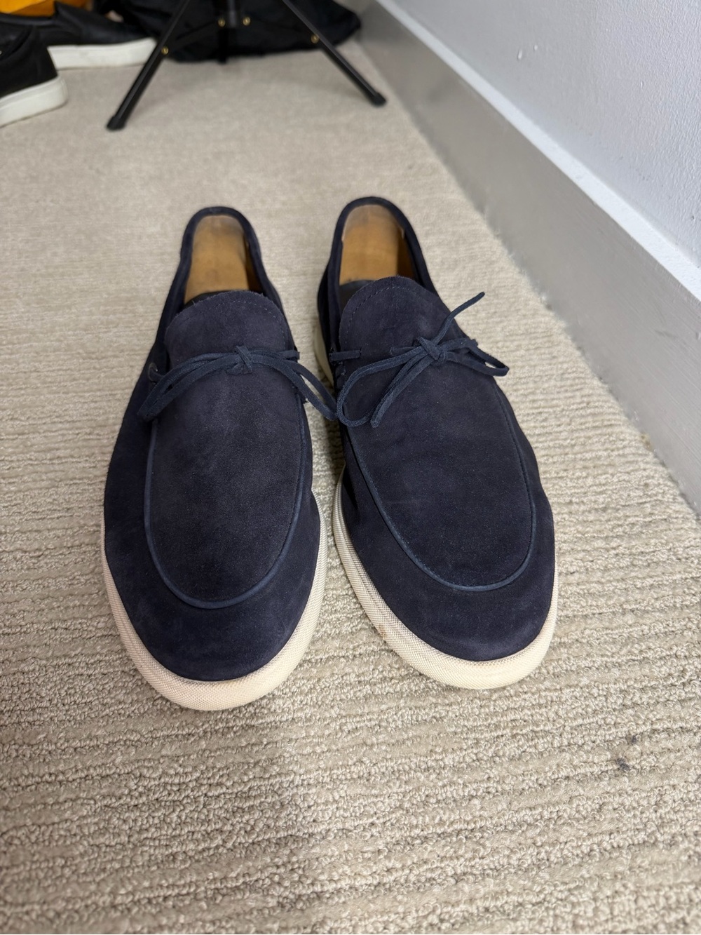 Hugo Boss Navy Suede Slip-On Loafers with Cream Sole